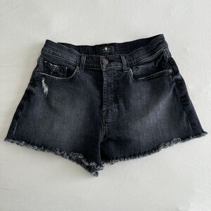7 For All Mankind Womens Black Denim Monroe Shorts Hi-Rise Button Fly Size 28